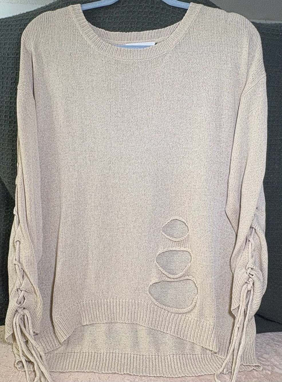 Sage & Flower Distressed Knit Sweater Size L/XL Beige